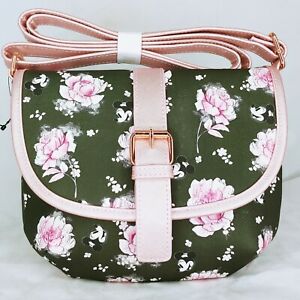 Disney LOUNGEFLY Minnie Mouse Pink Floral Saddle Bag Crossbody Purse ~ New