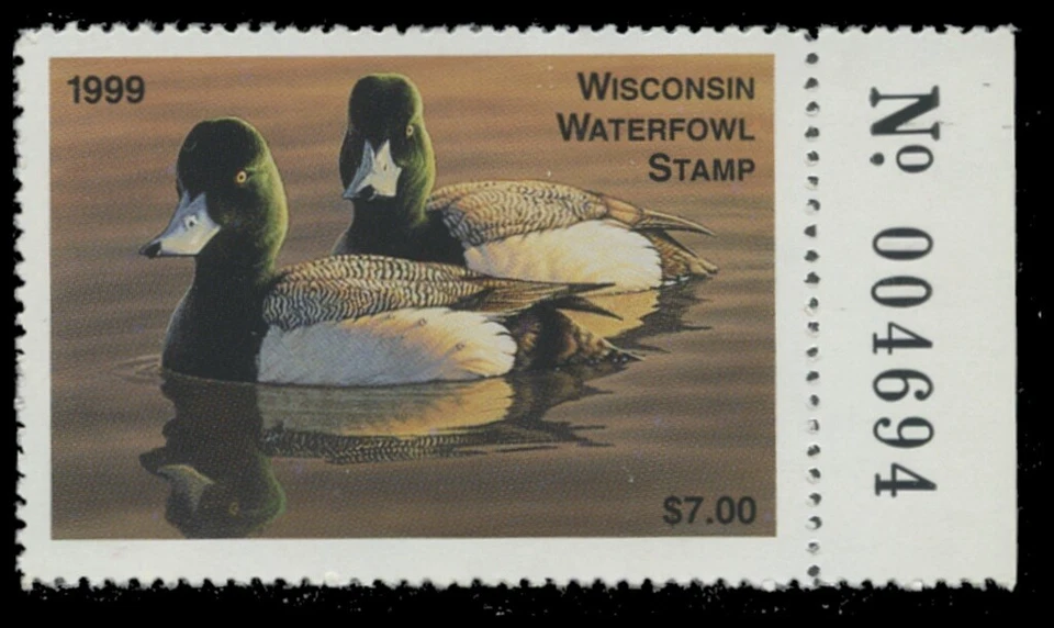 1999  Wisconsin State Duck Stamp Mint Never Hinged. Original Gum  - Image 1 of 1