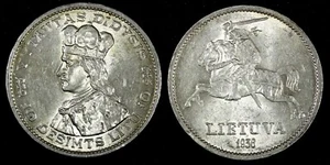 Lithuania Silver 1936 10 Litų Vytautas 32mm 1 Year Type aUNC KM# 83 (27 358) - Picture 1 of 3