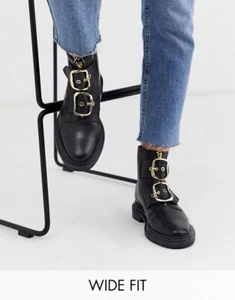 ASOS DESIGN Attribute Premium Leather hardware boots Wide Fit US Size 10 - Picture 1 of 5