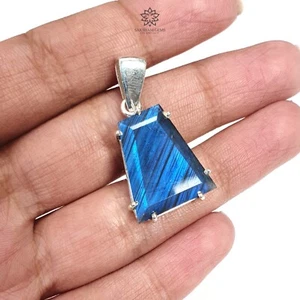 Juego de colgantes de plata 925 con piedras preciosas trapecio labradorita azul de 28,80 quilates 1,30" - Imagen 1 de 8