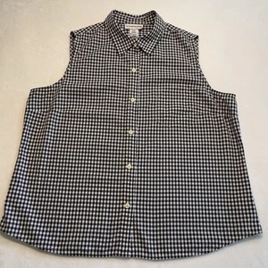 Evan Picone Women's Sleeveless 18 Black/White Checked Button Up Collar Blouse - Picture 1 of 5