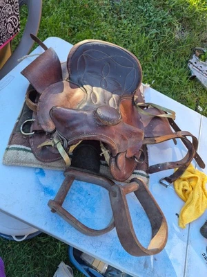 pony saddle western 12 inch with pad older saddle lots of use left - Image 1 of 4