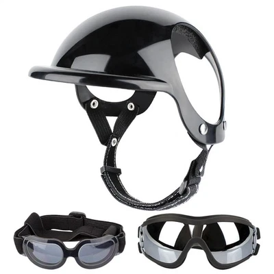 Pet Dog Helmet and Dog Goggles Set Padded Pet Motorcycle Helmet Sunglasses  - Image 1 of 4