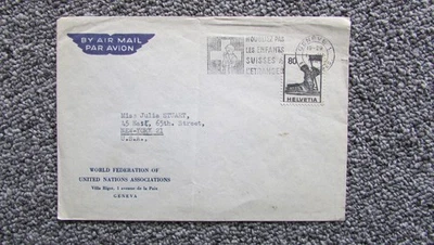 SWITZERLAND WORLD UNITED NATIONS ASSOCATION COVER TO NEW YORK USA - Image 1 of 2