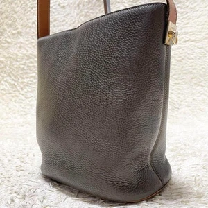 CELINE Shoulder Bag Grain Leather Gold Hardware Dark - Picture 1 of 12