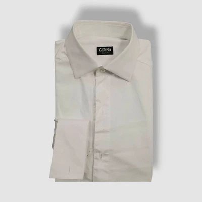 Ermenegildo Zegna Men White French-Cuff Textured Bib Tuxedo Dress Shirt 16/41 - Image 1 of 4