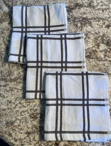 3 White With Grey Grid 100% Cotton Terry Dish Cloths 12”x12” Our Table NWOT - Picture 1 of 6