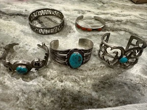 (5) Sterling Silver Turquoise Cuff Bracelet Jewelry Native American Vintage - Picture 1 of 6