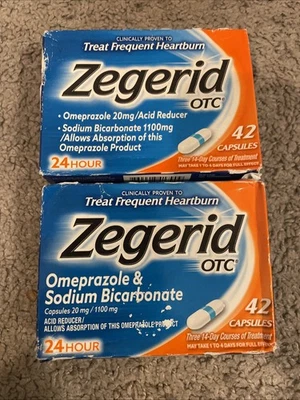 LOTE de 2 Zegerid OTC alivio de la acidez estomacal 20 mg, 42 cápsulas cada una sellada caducidad 1/2026+ Foto 1 de 3