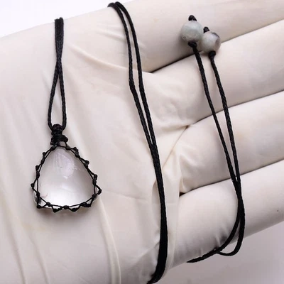 HandWoven Natural White Quartz Bohemian Macrame Pendant Healing Crystal Necklace - Image 1 of 4