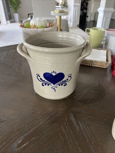 Vintage 2001 Williamsburg Handmade Pottery Crock 18 Century Style Blue Heart  - Picture 1 of 8