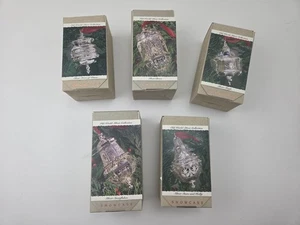 Hallmark Viejo Mundo Plata Santa Paloma Trineo Estrellas Arcos Poinsette Adorno Lote 5 - Imagen 1 de 2