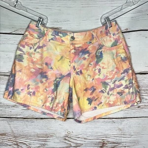Lane Bryant Size 16 Abstract Floral Print 6” Inseam Denim Jean Shorts - Picture 1 of 3