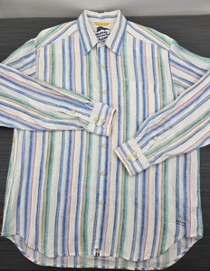Tommy Bahama Men's XL Multicolor 100% Linen Striped Resort Style Button Up Shirt - Picture 1 of 4