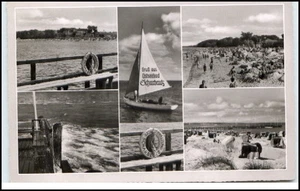 Scharbeutz 5-fach Mehrbildkarte 1962 gelaufen Strand Steg Segelboot u.a. - Picture 1 of 1