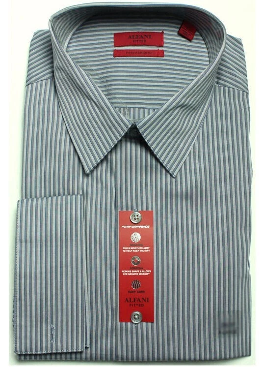 Nova Camisa Elástica Alfani Performance Slim Fit Listra Cinza Extra Grande 17 36/37 - Imagem 1 de 1