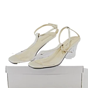 CLASSIQUE womens high cone heel buckle sandals shoe size 8.5 M gold-clear NEW - Picture 1 of 6