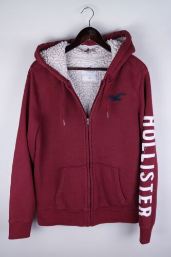 Hollister Men Hoodie Casual Burgundy Red Full Zip Heavy Cotton Blend size L