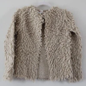 NWT Bonpoint Girl's Wool Fuzzy Cardigan Sweater Coat Beige Metallic Gold 12 - Picture 1 of 6