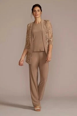 Chaqueta cárdigan Oleg Cassini para mujer beige brillante con cuentas manga 3/4 talla 16W Foto 1 de 4