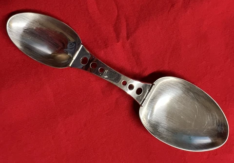 Folding Medicine Spoon Gothic Pierced Handle Herbst Wassal Sterling Silver 1920 Cover
