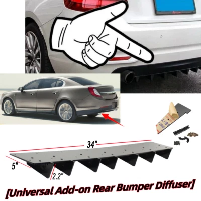 34"x5" Universal Gloss Black Rear Diffuser Fit For Lincoln MKS 2013-2016 - Image 1 of 4