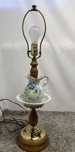 Vintage Country Flowers Water Pitcher Basin Table Lamp Forget Me Nots Works - Picture 1 of 18