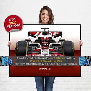 Esteban Ocon 2025 Haas Rennwagen. Sehr hochwertige Illustration - Bild 1 von 2