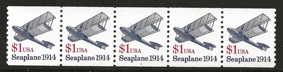 US Scott #2468, Plate #1 Coil 1990 Seaplane $1 VF MNH - Image 1 of 1