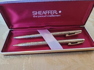 Sheaffer Grape Vine White Dot 12K GF Gold Plated Casing Pen / Pencil Set W/ Case - Picture 1 of 11