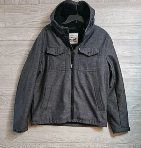 Levi's men's water resistant hooded Sherpa Lined  Graphite Trucker Coat. Sz M - Picture 1 of 10