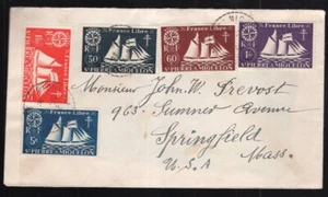 St Pierre & Miquelon 2. Weltkrieg zensierter Brief mit 7 verschiedenen Schiffsmarken - Bild 1 von 2