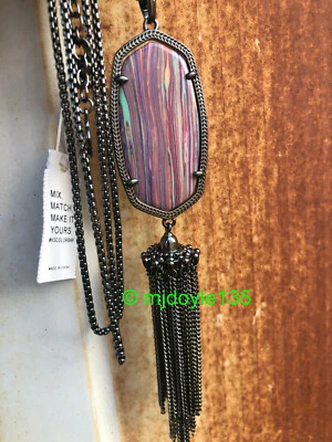 Kendra Scott Rayne Gunmetal Pendant Necklace in Pink Rainbow Calsilica HTF L@@K - Image 1 of 4