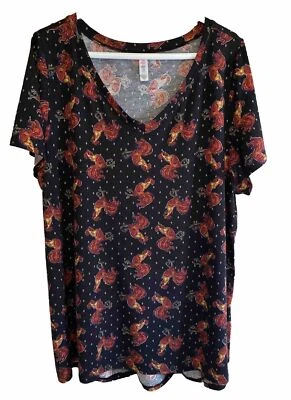 Camiseta negra de manga corta Lularoe 3XL con patrón de gallo y diamante cómoda suave para mujer Foto 1 de 4
