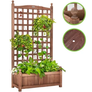 Raised Garden Bed With Trellis Wood Planter Box For Climbing Outdoor Plants 48'' - Picture 1 of 10