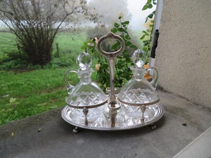 huile et vinaigrier en cristal monture argent massif 800 ( 293gr net) - Picture 1 of 11