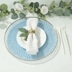 TRANSPARENT DUSTY BLUE 10 Round 13" Hammered Plastic CHARGER PLATES Glitter Gold - Picture 1 of 8