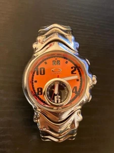 Oakley Judge II Dual Time Orange Dial Men's Analog Quartz Watch Silver Used - Picture 1 of 8