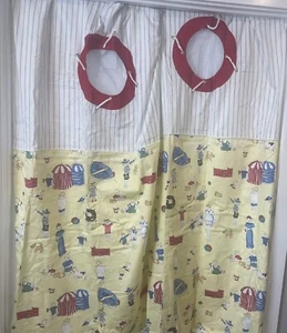 Laura Ashley Nautical Seaside Shower Curtain 71" x 68" Beach Yellow Cotton Vtg - Picture 1 of 8