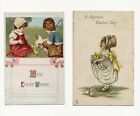 2 cartes postales vintage de Pâques ** ENFANTS AVEC POUSSINS * JOUETS MOUTONS * FILLE TENANT DES ŒUFS