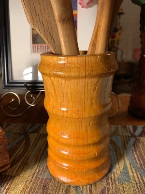 Contenedor de utensilios de madera vintage mecanizado a mano ~ campo rústico ~ granja Foto 1 de 4