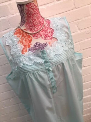 BNWT BHS Mint Green Nightie Lace Cotton Blend Nightdress Retro Vintage UK 20-22 - Image 1 of 4