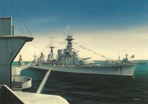 (b27) HMS Hood Spithead Fleet Review 1935 - Naval Art Postcard - Picture 1 of 1