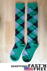 Calcetines de golf Argyle verdes/negros/grises para hombre: sobre la pantorrilla 9-12 - Imagen 1 de 2
