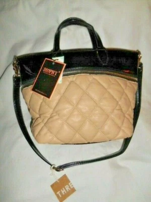  Nuevo con etiquetas Lg. Bolso de mano Diophy bronceado acolchado negro charol con correa extraíble  Foto 1 de 4