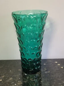 Rossini Empoli Glass Emerald Green Peacock Vase 10" Tall Italy Vintage  - Picture 1 of 9