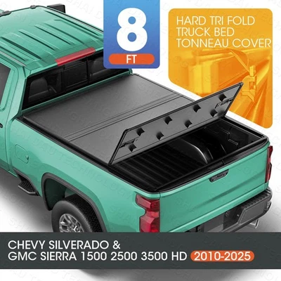 Cubierta rígida Tonneau de 3 pliegues para Silverado y GMC Sierra 1500 2500 3500 HD 10-25 8 ft Foto 1 de 4