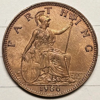Great Britain 1936 farthing KM 825 High Grade AU +  - Image 1 of 2