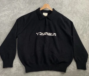 YoungLA Sweater Mens Large Knitted Polo Long Sleeve Pullover Spellout Black 508 - Picture 1 of 9